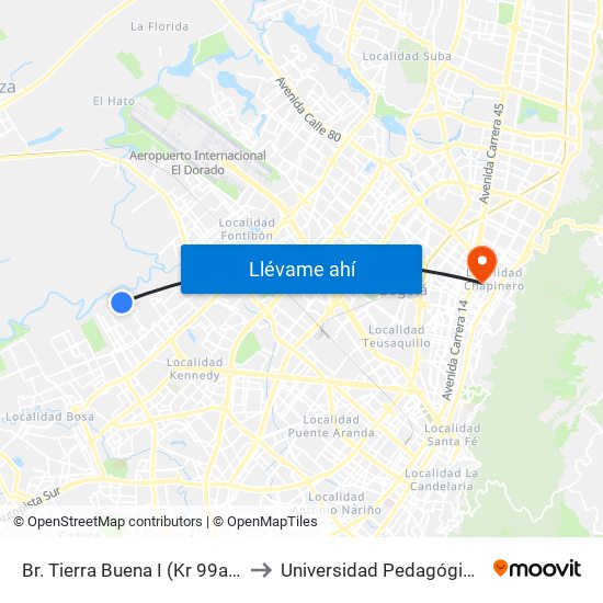 Br. Tierra Buena I (Kr 99a - Cl 26 Sur) to Universidad Pedagógica Nacional map