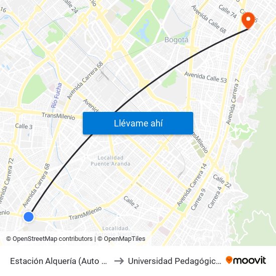 Estación Alquería (Auto Sur - Kr 51f) to Universidad Pedagógica Nacional map