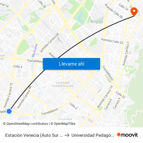 Estación Venecia (Auto Sur - Cl 44 Bis A Sur) to Universidad Pedagógica Nacional map