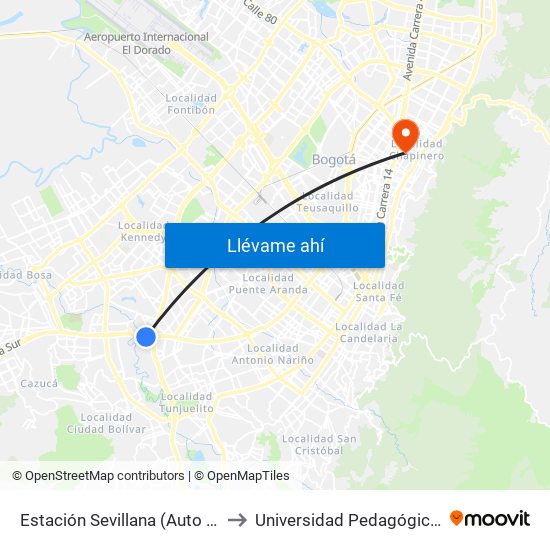 Estación Sevillana (Auto Sur - Kr 57) to Universidad Pedagógica Nacional map