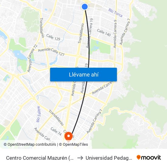 Centro Comercial Mazurén (Cl 152 - Auto Norte) to Universidad Pedagógica Nacional map