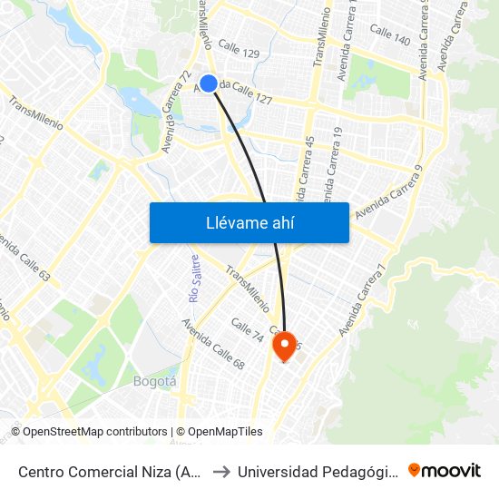 Centro Comercial Niza (Ac 127 - Kr 60) to Universidad Pedagógica Nacional map