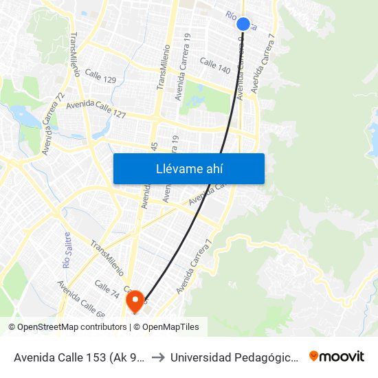 Avenida Calle 153 (Ak 9 - Ac 153) to Universidad Pedagógica Nacional map