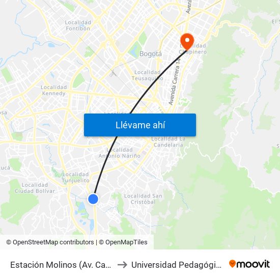 Estación Molinos (Av. Caracas - Kr 7) to Universidad Pedagógica Nacional map