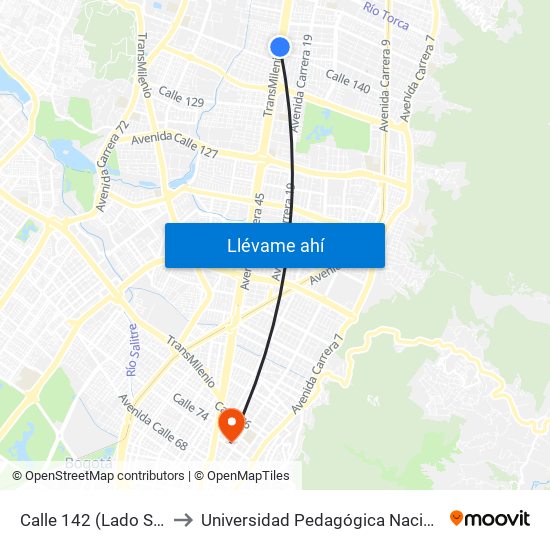 Calle 142 (Lado Sur) to Universidad Pedagógica Nacional map