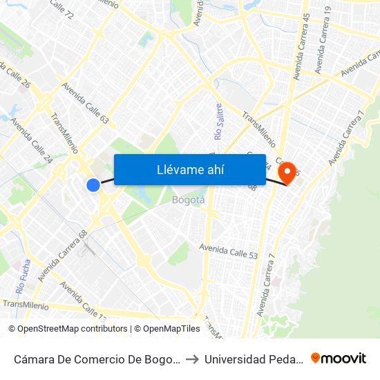 Cámara De Comercio De Bogotá - Salitre (Ac 26 - Kr 69) to Universidad Pedagógica Nacional map