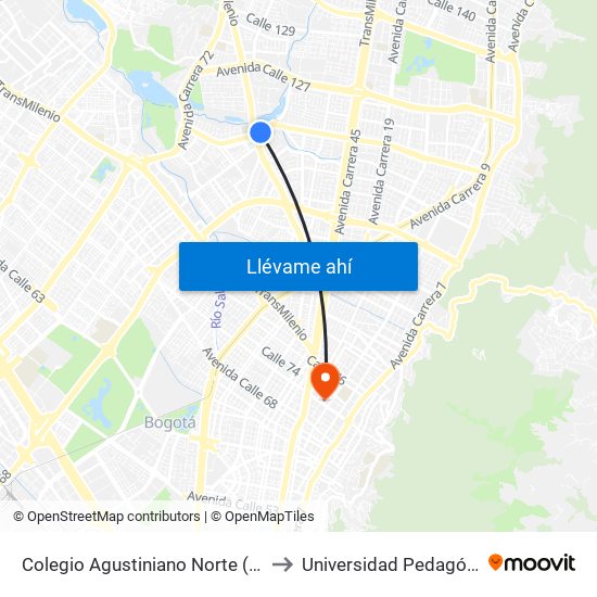 Colegio Agustiniano Norte (Ac 116 - Av. Suba) to Universidad Pedagógica Nacional map