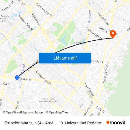 Estación Marsella (Av. Américas - Kr 69c) (A) to Universidad Pedagógica Nacional map