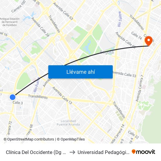 Clínica Del Occidente (Dg 5a - Kr 72 Bis) to Universidad Pedagógica Nacional map