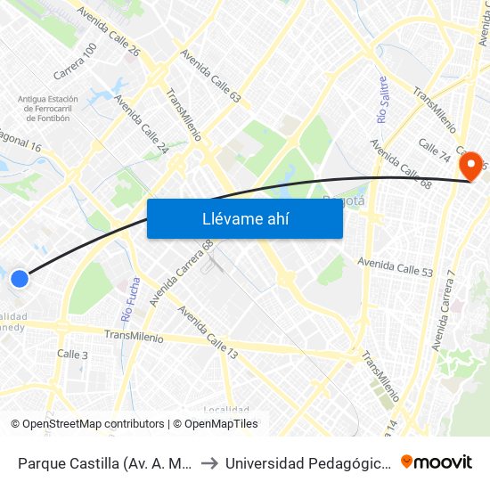 Parque Castilla (Av. A. Mejía - Cl 7c) to Universidad Pedagógica Nacional map