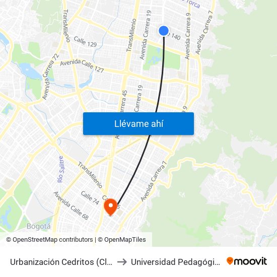 Urbanización Cedritos (Cl 140 - Kr 13) to Universidad Pedagógica Nacional map