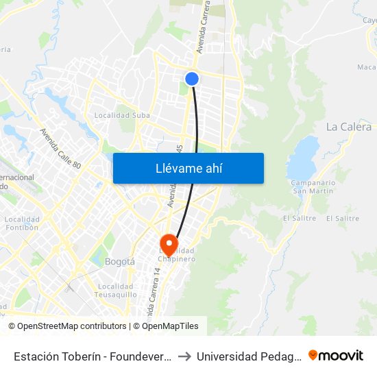 Estación Toberín - Foundever (Auto Norte - Cl 166) to Universidad Pedagógica Nacional map