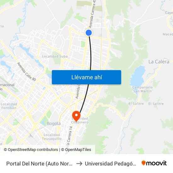 Portal Del Norte (Auto Norte - Cl 172a) (A) to Universidad Pedagógica Nacional map