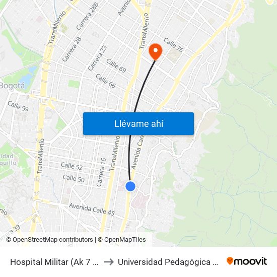 Hospital Militar (Ak 7 - Cl 50) to Universidad Pedagógica Nacional map