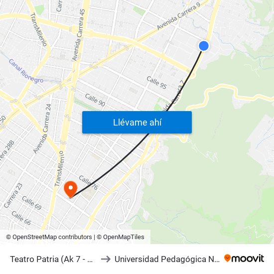 Teatro Patria (Ak 7 - Cl 106) to Universidad Pedagógica Nacional map