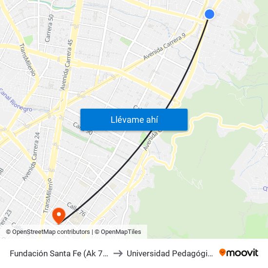 Fundación Santa Fe (Ak 7 - Cl 118) (A) to Universidad Pedagógica Nacional map