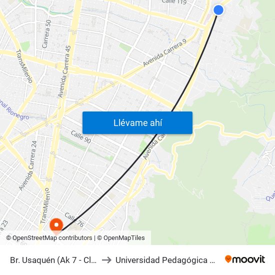 Br. Usaquén (Ak 7 - Cl 119b) to Universidad Pedagógica Nacional map