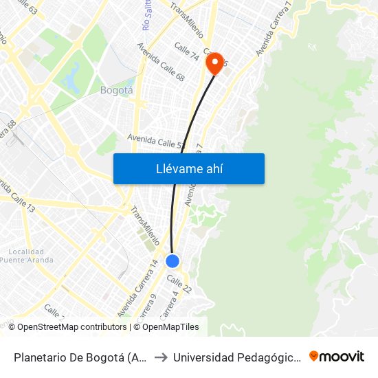 Planetario De Bogotá (Ak 7 - Cl 27) to Universidad Pedagógica Nacional map