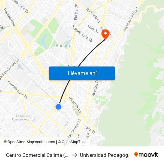 Centro Comercial Calima (Ac 22 - Kr 29a) to Universidad Pedagógica Nacional map