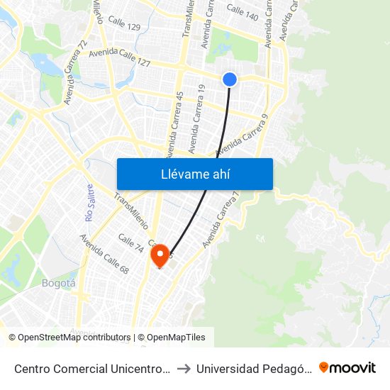 Centro Comercial Unicentro (Ac 127 - Kr 14a) to Universidad Pedagógica Nacional map