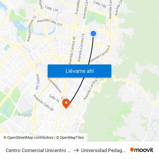 Centro Comercial Unicentro (Ak 15 - Cl 124) (A) to Universidad Pedagógica Nacional map