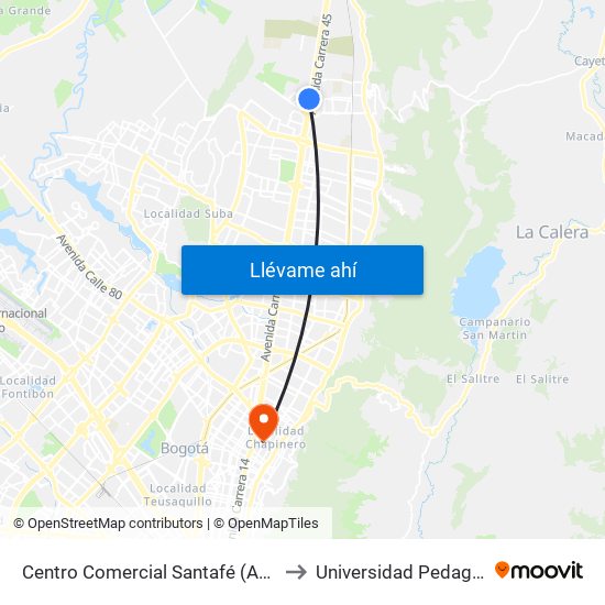 Centro Comercial Santafé (Auto Norte - Cl 187) (A) to Universidad Pedagógica Nacional map