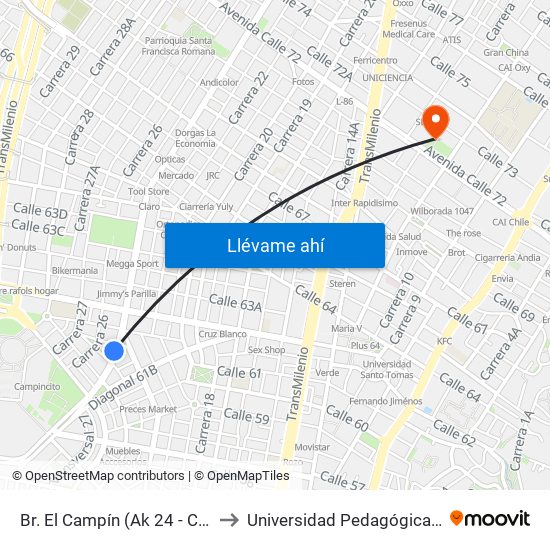 Br. El Campín (Ak 24 - Cl 61d Bis) to Universidad Pedagógica Nacional map