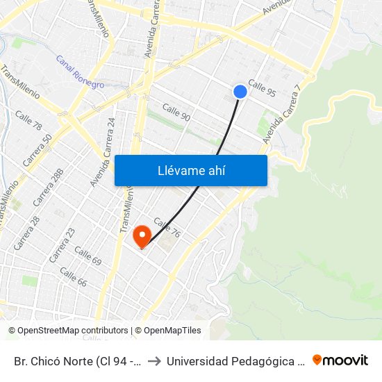 Br. Chicó Norte (Cl 94 - Kr 11a) to Universidad Pedagógica Nacional map