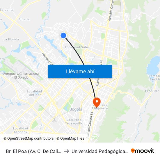 Br. El Poa (Av. C. De Cali - Cl 139) to Universidad Pedagógica Nacional map