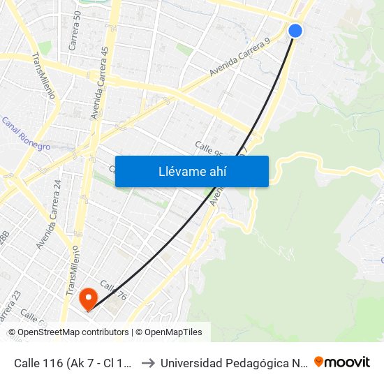 Calle 116 (Ak 7 - Cl 116) (A) to Universidad Pedagógica Nacional map