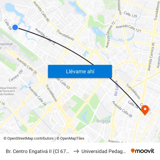 Br. Centro Engativá II (Cl 67a - Tv 113b Bis) (A) to Universidad Pedagógica Nacional map