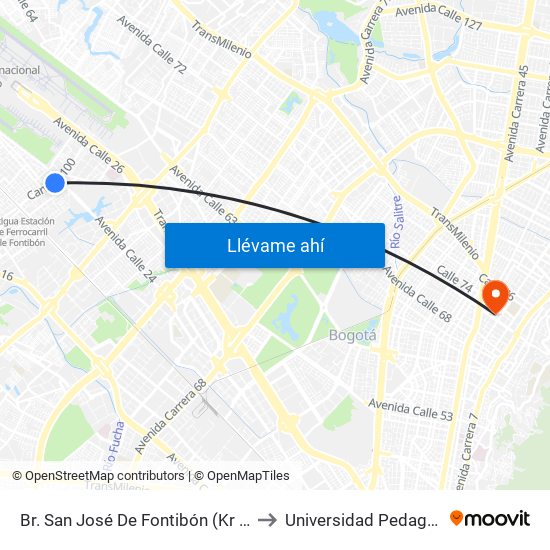 Br. San José De Fontibón (Kr 100 - Av. Esperanza) to Universidad Pedagógica Nacional map