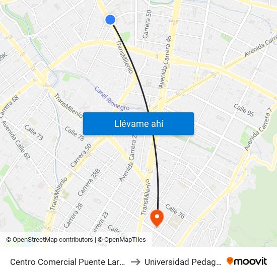 Centro Comercial Puente Largo (Av. Suba - Cl 106) to Universidad Pedagógica Nacional map