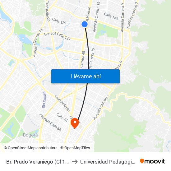 Br. Prado Veraniego (Cl 129 - Kr 45a) to Universidad Pedagógica Nacional map