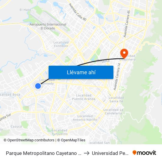 Parque Metropolitano Cayetano Cañizares (Av. A. Mejía - Cl 38 Sur) to Universidad Pedagógica Nacional map