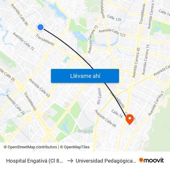 Hospital Engativá (Cl 82 - Ak 96) to Universidad Pedagógica Nacional map