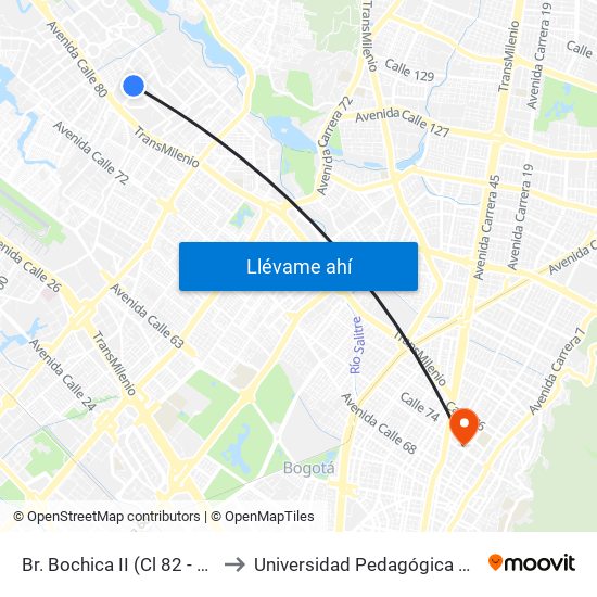 Br. Bochica II (Cl 82 - Kr 102) to Universidad Pedagógica Nacional map