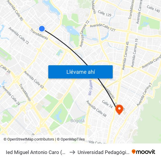 Ied Miguel Antonio Caro (Tv 94 - Cl 82a) to Universidad Pedagógica Nacional map
