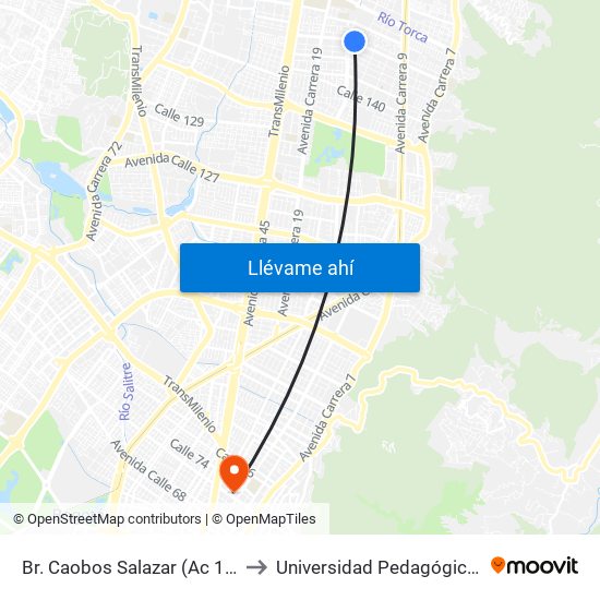 Br. Caobos Salazar (Ac 147 - Kr 14) to Universidad Pedagógica Nacional map