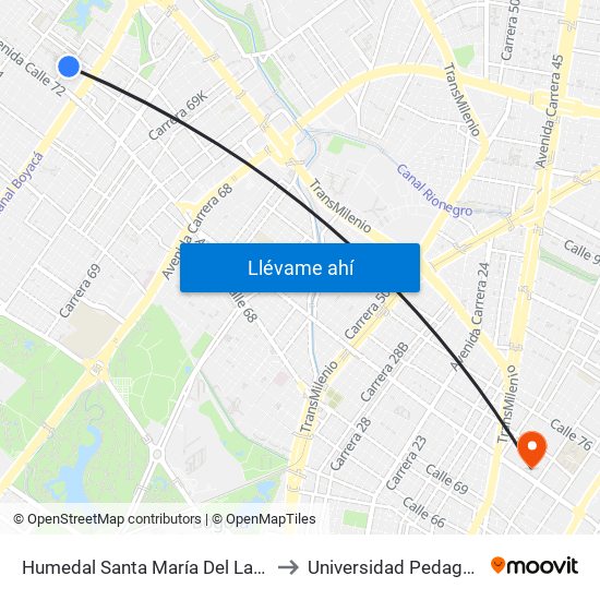 Humedal Santa María Del Lago (Kr 73a - Cl 72a) to Universidad Pedagógica Nacional map