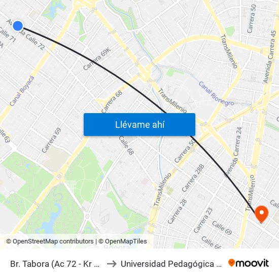 Br. Tabora (Ac 72 - Kr 77a) (A) to Universidad Pedagógica Nacional map