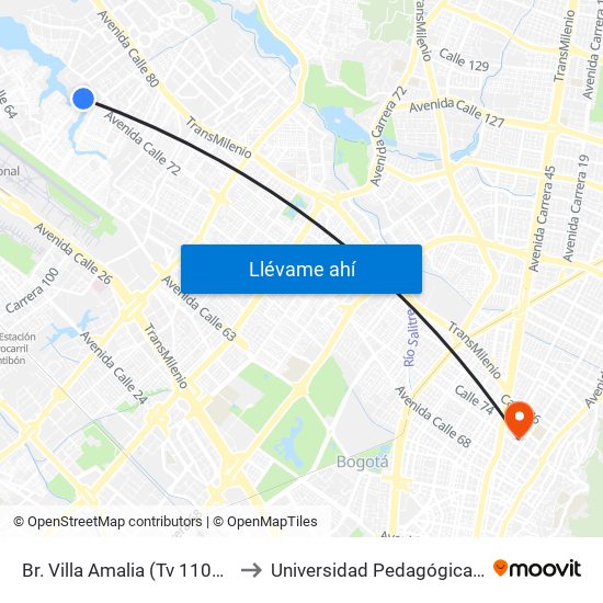 Br. Villa Amalia (Tv 110g - Cl 71c) to Universidad Pedagógica Nacional map