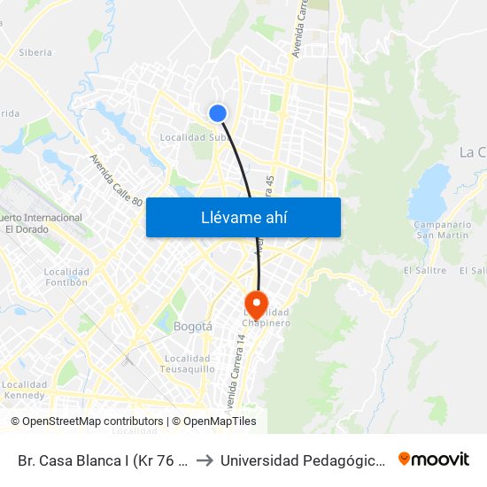 Br. Casa Blanca I (Kr 76 - Cl 146c) to Universidad Pedagógica Nacional map