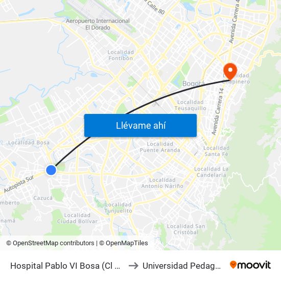Hospital Pablo VI Bosa (Cl 63 Sur - Kr 77g) (A) to Universidad Pedagógica Nacional map