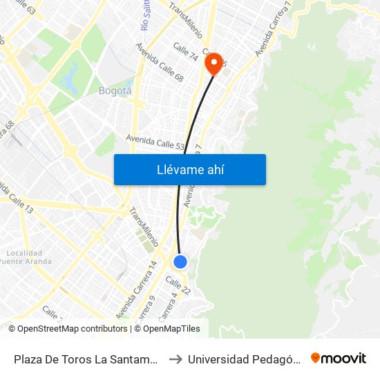 Plaza De Toros La Santamaría (Kr 5 - Cl 26) to Universidad Pedagógica Nacional map