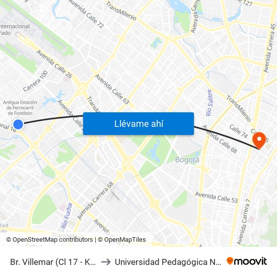 Br. Villemar (Cl 17 - Kr 96b) to Universidad Pedagógica Nacional map