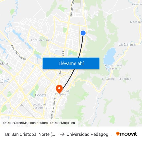 Br. San Cristóbal Norte (Cl 162 - Kr 8) to Universidad Pedagógica Nacional map