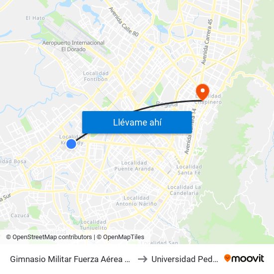 Gimnasio Militar Fuerza Aérea Colombiana (Kr 78k - Cl 6 Sur) to Universidad Pedagógica Nacional map