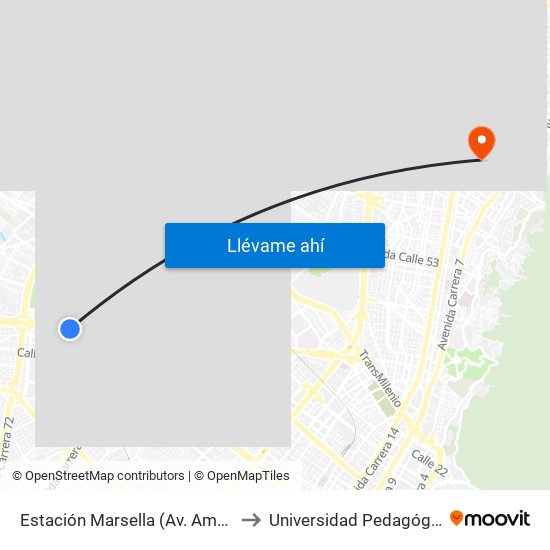 Estación Marsella (Av. Américas - Kr 69b) to Universidad Pedagógica Nacional map