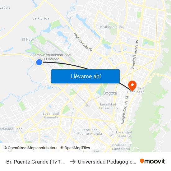 Br. Puente Grande (Tv 128 - Cl 17f) to Universidad Pedagógica Nacional map